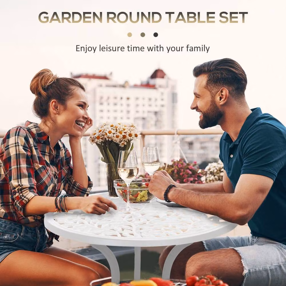 Wyld Haus Karipa 3 Piece Floral Cast Aluminium Bistro Dining Set in White – 5