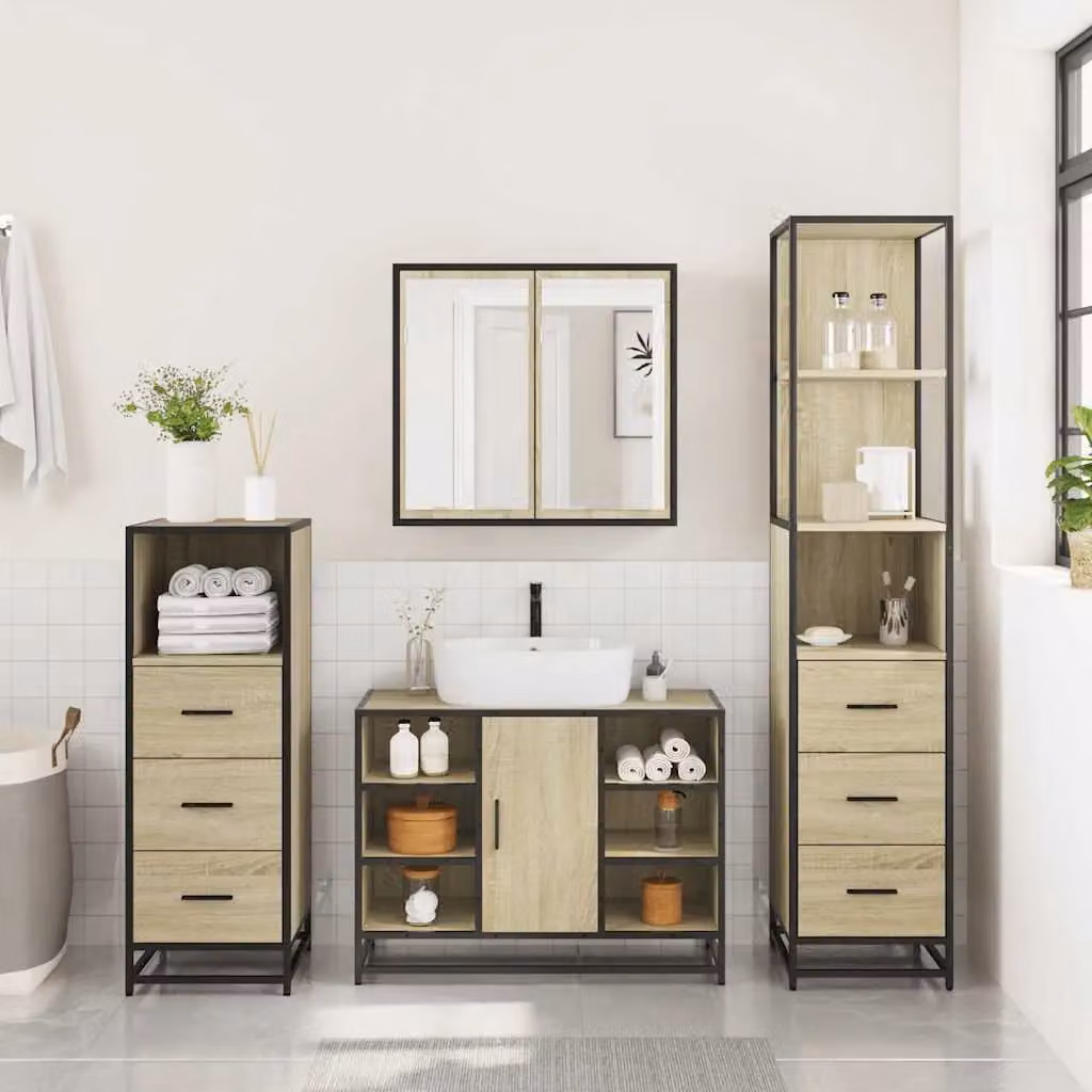 Berkfield Home 4-Piece Industrial Bathroom Furniture Set in Sonoma Oak Brown – 2