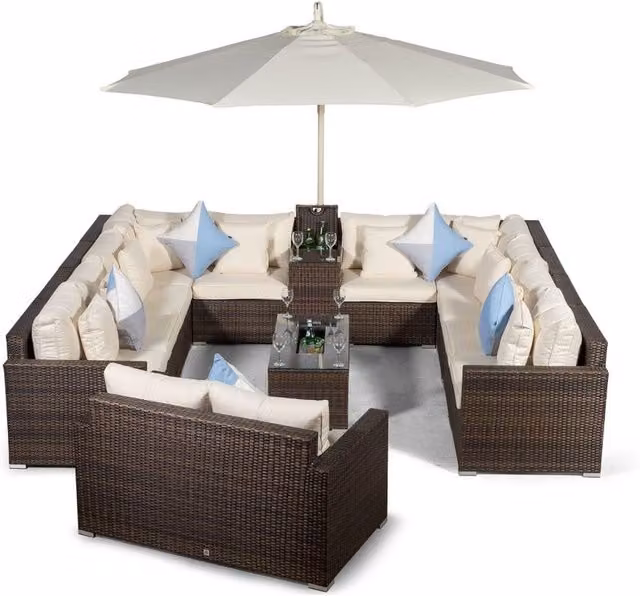 Giardino Havana 12 Seat Rattan Garden Sofa Set with 2 Drinks Coolers in Brown