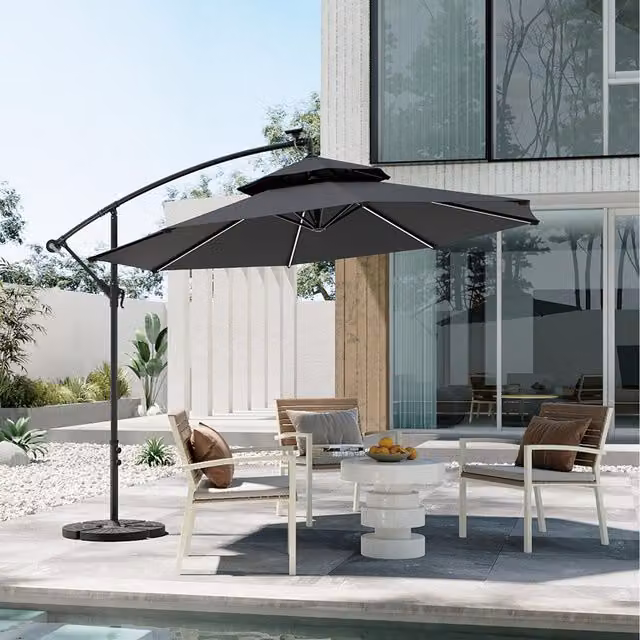 Komore Solar-Powered Cantilever Parasol with LED in Dark Grey and Black