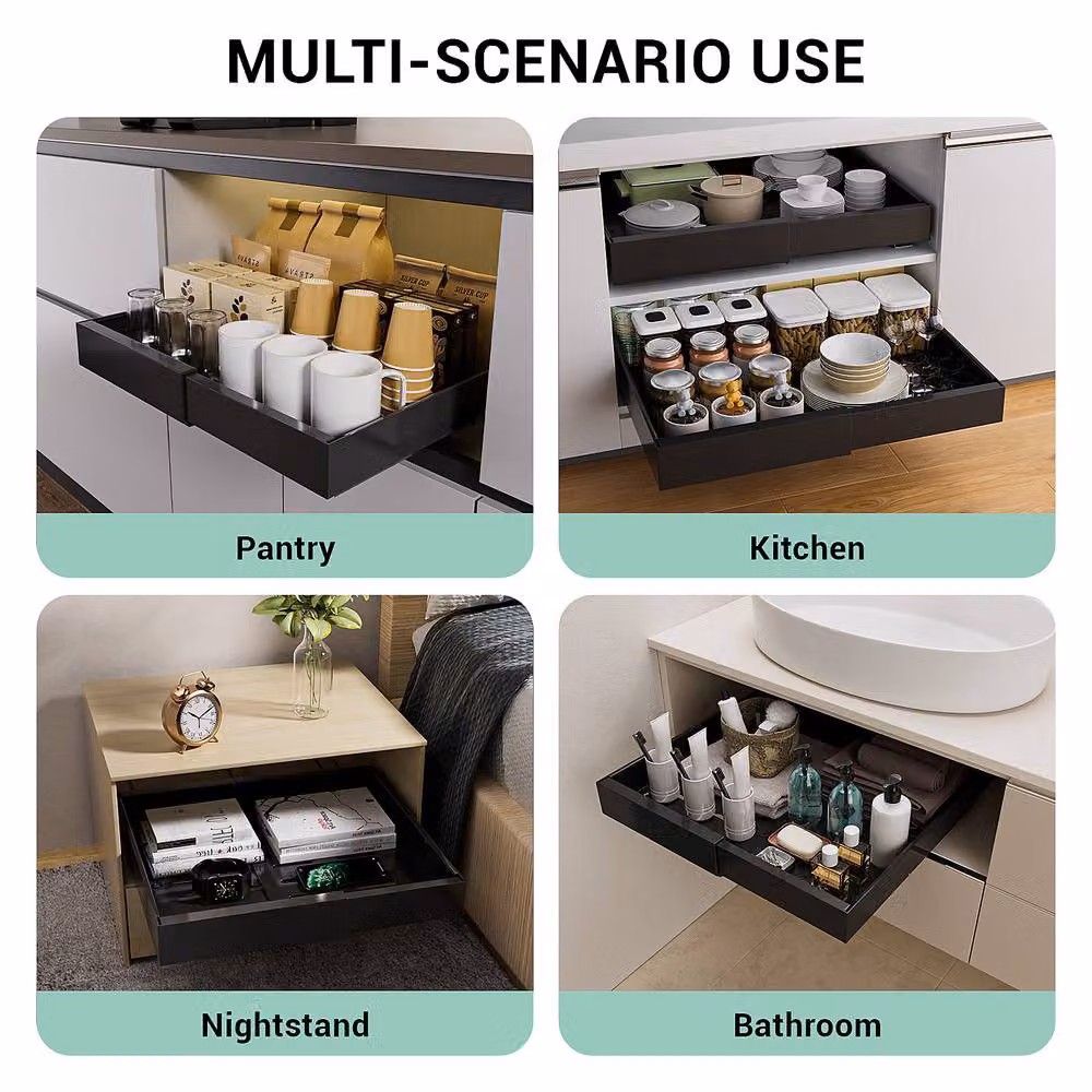 Appaso Black Metal Adjustable Pull Out Cabinet Drawer Inserts, 2-Piece Set, Depth: 52 cm, Width: 32-52 cm – 4