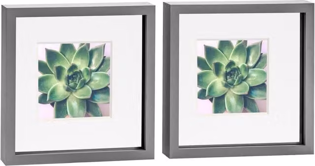 Nicola Spring Pack of 2 Single Square 3D Box Photo Frames in Grey and White, W/D/H: 25.4 x 25.4 x 25.4 cm