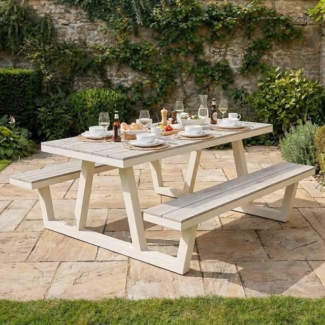Outdoor Essentials Suffolk 6 Seater Bench in Natural Wood and Powder Coated Steel