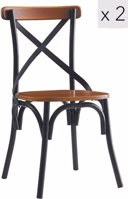 Nordlys Set of 2 Industrial Brown and Black Metal and Wood Dining Chairs