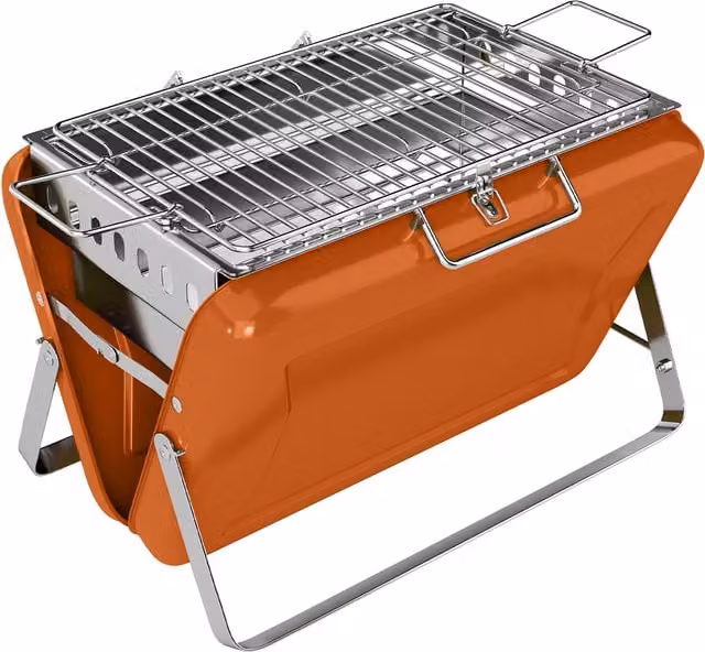 Outsunny Orange Portable Charcoal BBQ Grill with Tilting Grate and Stainless Steel Tabletop – 1