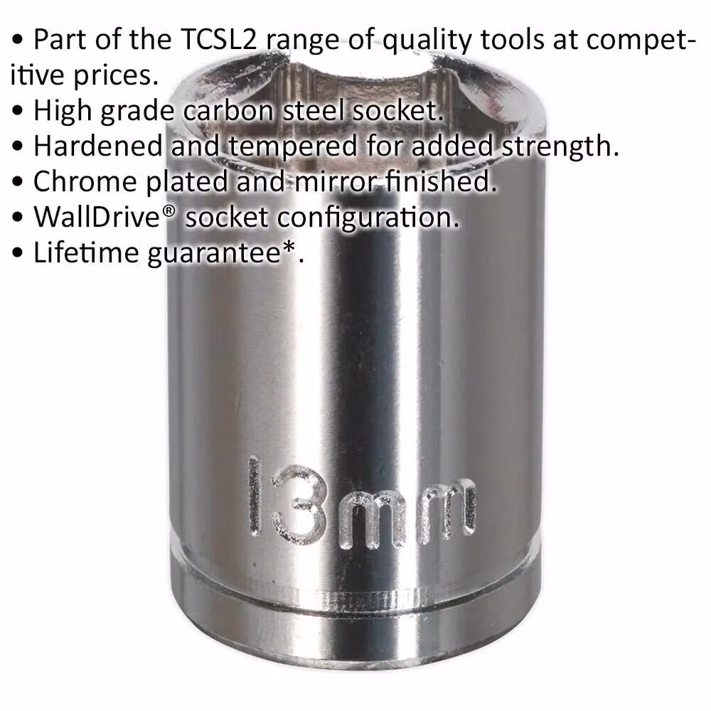 Loops 13mm Chrome Plated Carbon Steel Drive Socket with 3/8 inch Square Drive in Silver – 2