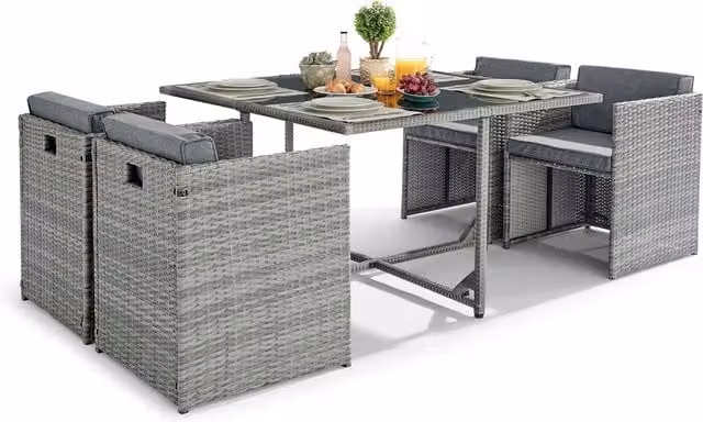 FurnitureboxUK Rhodes 4 Seat Rattan Outdoor Garden Dining Set in Grey and Black