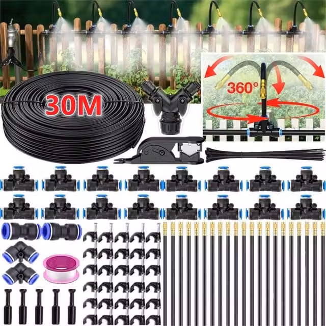 Nordara 30M 360 Degree Drip Irrigation System Kit with Micro Sprayer and 8mm Hose in Black, W: 1000 mm, L: 15000 mm – 1