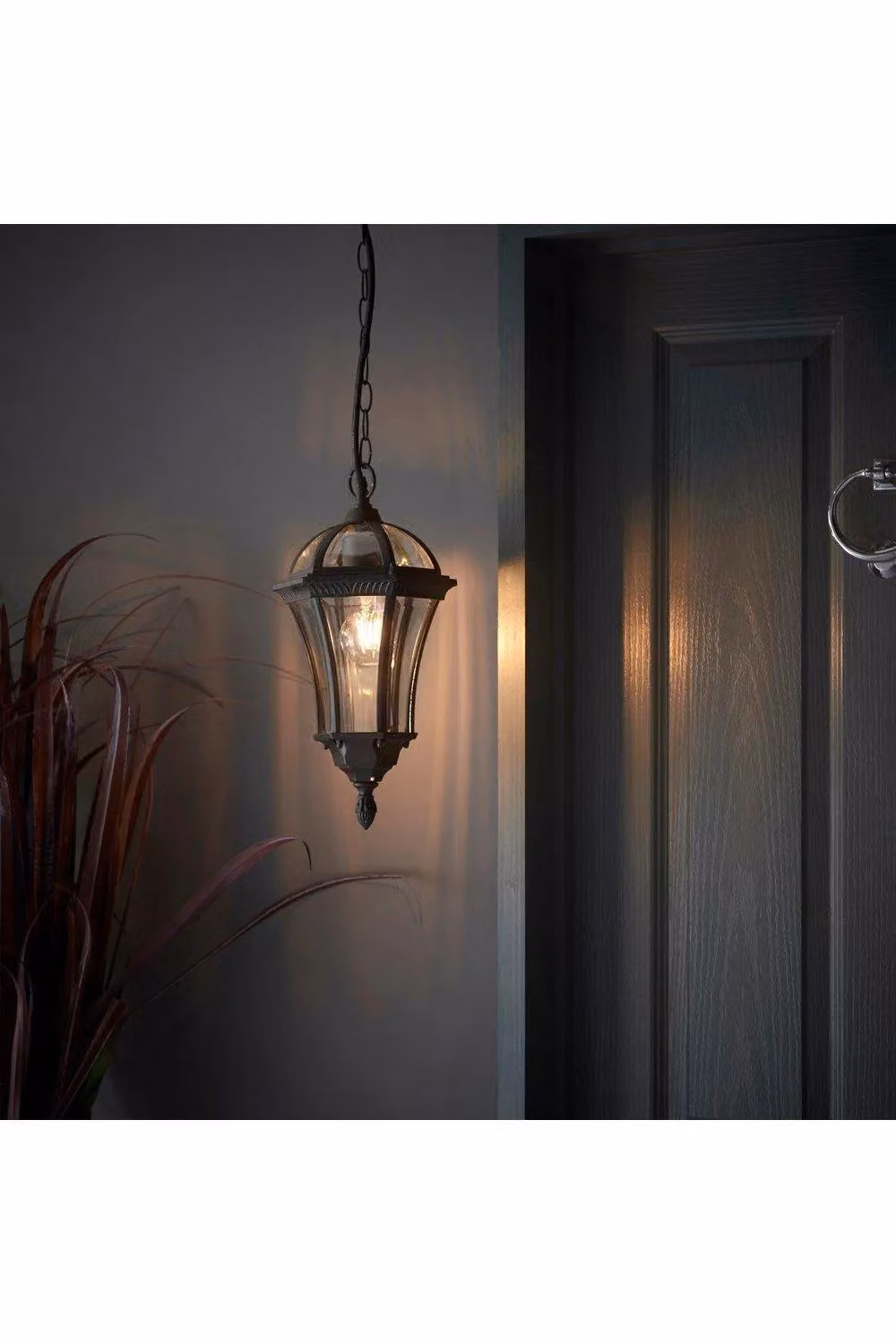 Netlighting Drayton Black Outdoor Ceiling Lantern Pendant Light with Transparent Glass and E27 Socket, IP44 Rated – 2