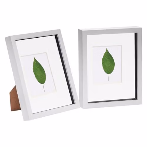Nicola Spring 2 Piece Rectangular 3D Shadow Box Photo Frame Set in White with 4 x 6 Inch Mount and Glass Aperture