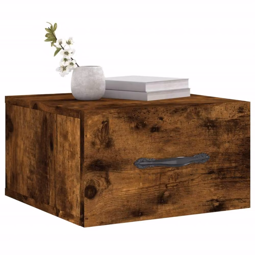 Berkfield Home Wall-mounted Bedside Cabinets, 2 Piece Set in Smoked Oak Brown, W/D/H: 35 x 35 x 20 cm – 2