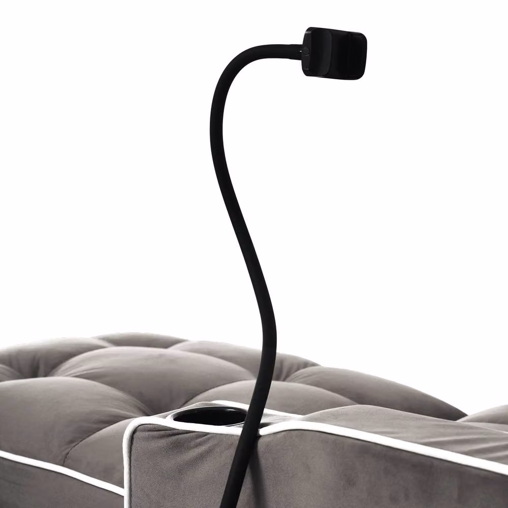 Merax Velvet Convertible Sleeper Chair with Phone Holder and 2 Cup Holders in Grey – 5