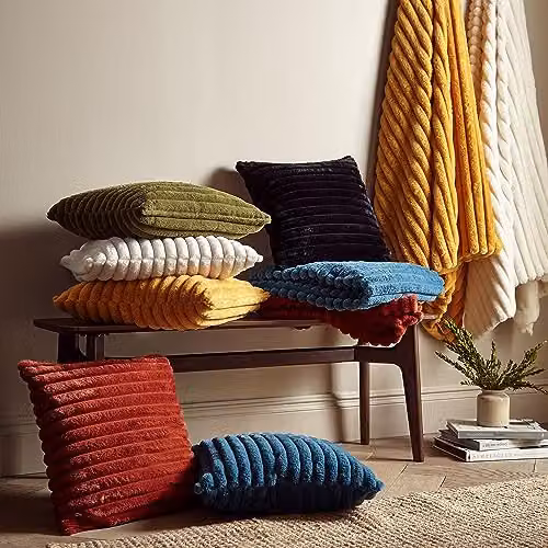 Catherine Lansfield Cosy Ribbed Faux Fur Soft Touch Square Cushion in Yellow, W/D/H: 45 x 45 x 45 cm – 3