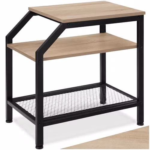 tectake Plymouth Bedside Table in Light Oak with Industrial Metal Frame, W/D/H: 36.5 x 58.5 x 59.5 cm – 1