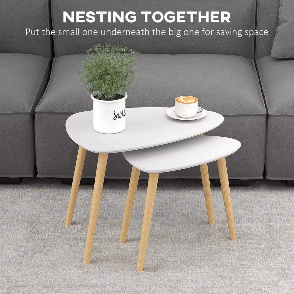 NESTLUNE Set of 2 Modern Oval Side Tables in Light Grey – 4