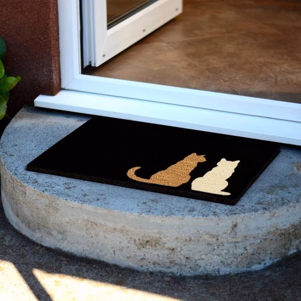 PAWNORA Non-Slip Semicircular Cat Doormat in Black and White, W: 127 cm, D: 67 cm – 2