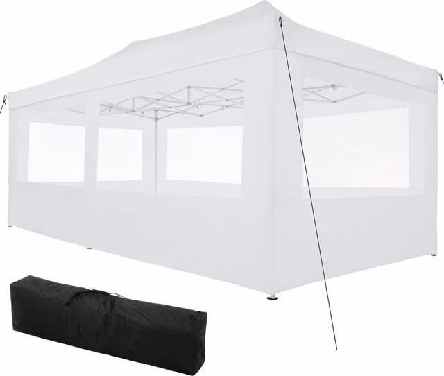 tectake Collapsible Viola Gazebo with 4 Sides in White and Stainless Steel, W: 6 m, D: 3 m