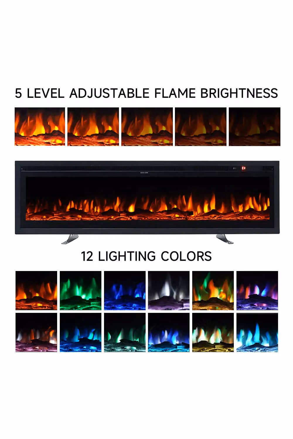 Living and Home 80 Inch Electric Fireplace with Remote, 12 Flame Colours and 1800W, Black – 4