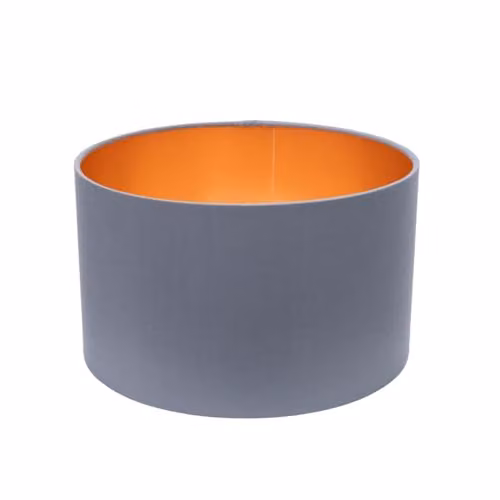 ValueLights Reni Small Cylinder Pendant Shade in Grey with Copper Fabric Inner, Width: 25 cm, Height: 15 cm