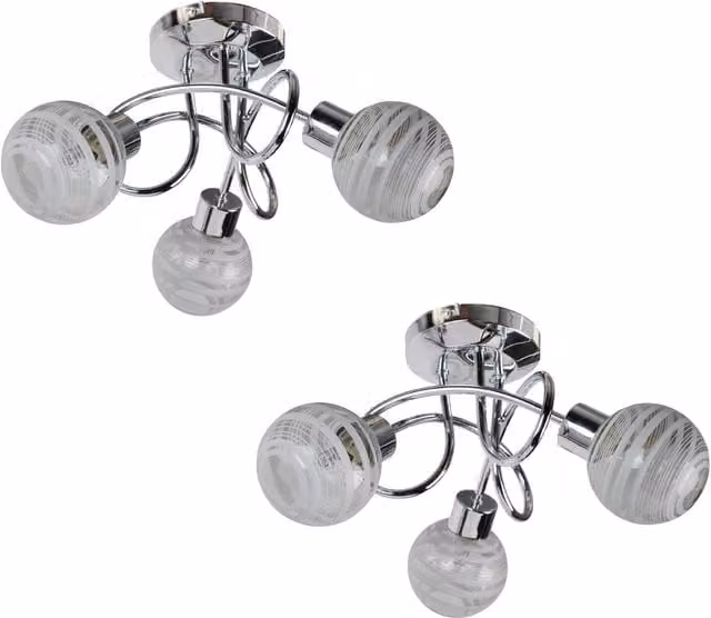 First Choice Lighting Set of 2 Cafe Dimmable LED Flush Ceiling Lights in Chrome and Clear Glass
