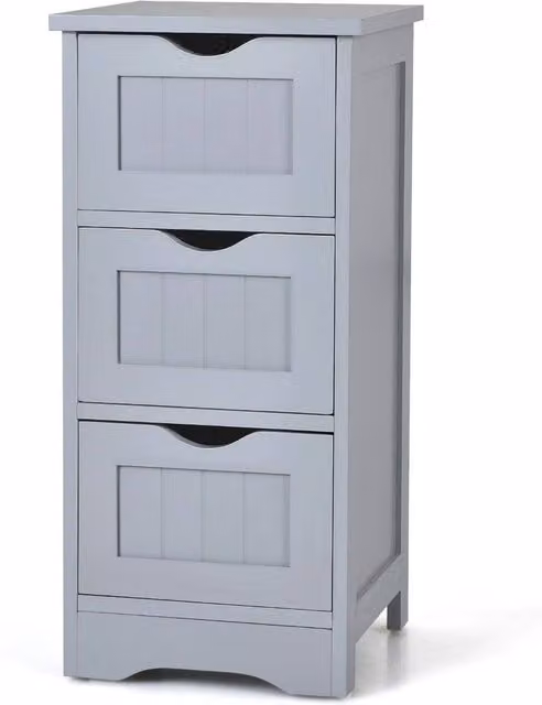 KORVIXA Grey Wood Bathroom Floor Cabinet with 3 Drawers, W: 70 cm, H: 75 cm