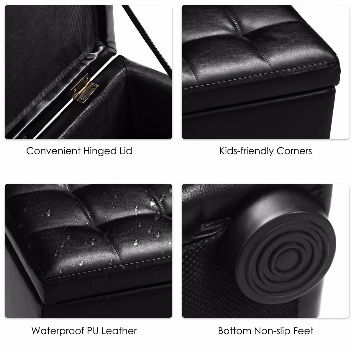Costway Faux Leather Cube Storage Ottoman and Padded Foot Stool in Black – 3