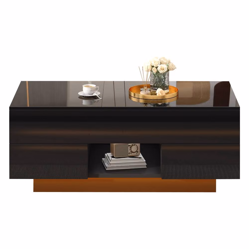 BTM High Gloss Black Lift Top Coffee Table with LED Drawers, W/D/H: 100 x 45 x 45 cm – 7