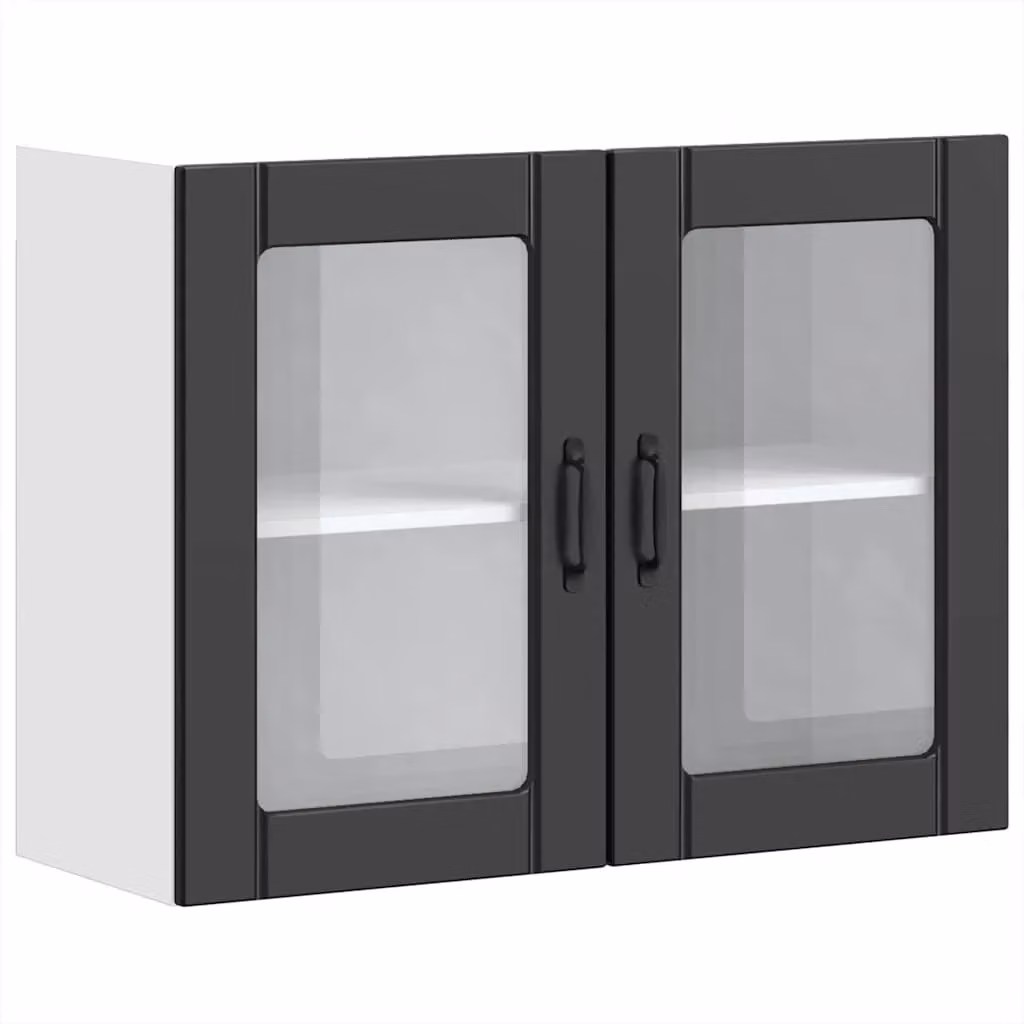 Berkfield Home Lucca Modern Matt Black Kitchen Wall Cabinet with Glass Doors – 1
