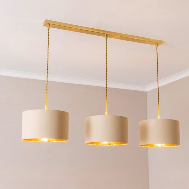 ValueLights Reni 3 Drop Bar Metallic Pendant Ceiling Light in Brushed Gold and Black with LED Bulbs
