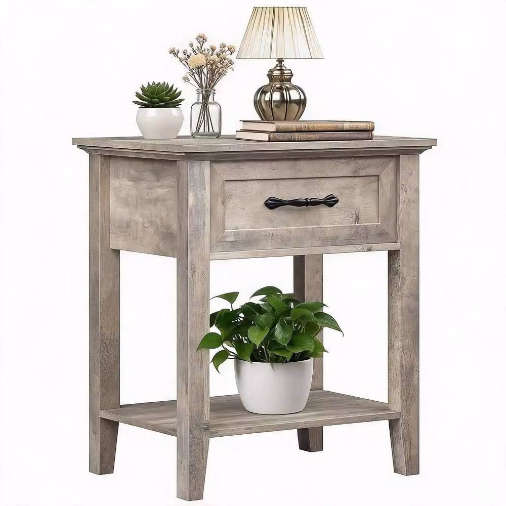 London Boutique Modern Grey Bedside Table with Drawer and Shelf – 2