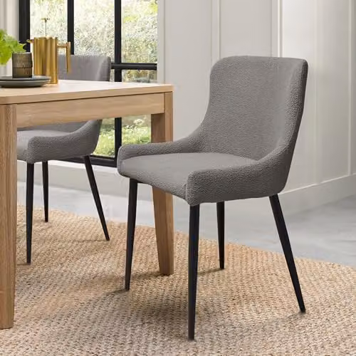 Bentley Designs Rubens Pair of Modern Upholstered Dining Chairs in Grey Boucle