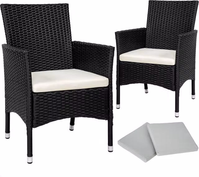 tectake Nantes Set of 2 Modern Rattan Garden Chairs in Black and Beige