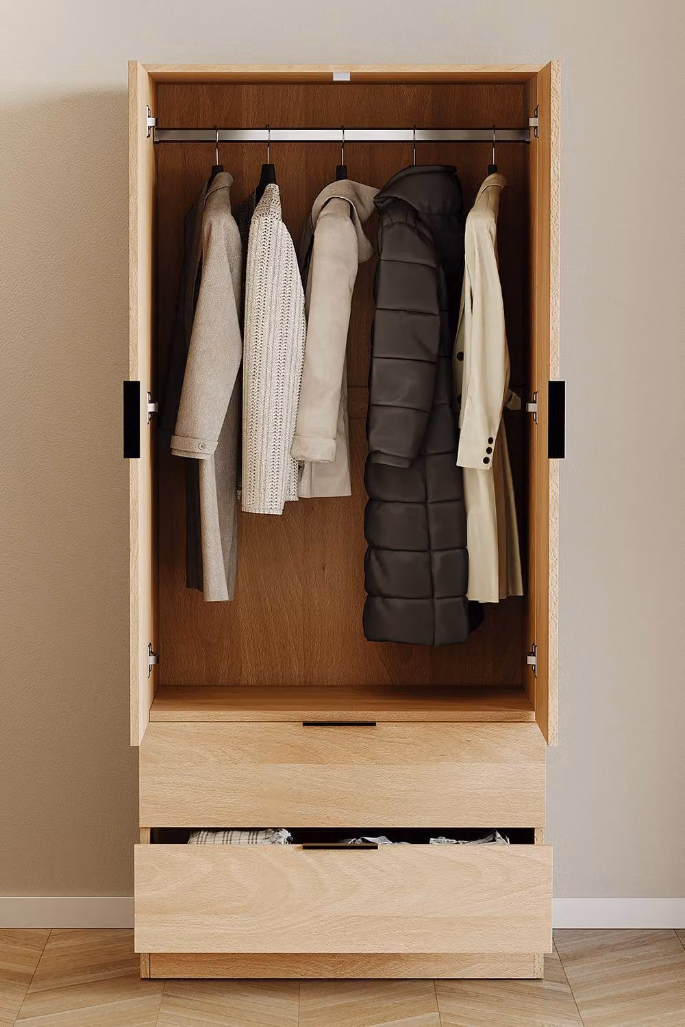 Vida Designs Trega 2 Door 2 Drawer Wardrobe with Hanging Rail in Light Brown – 3