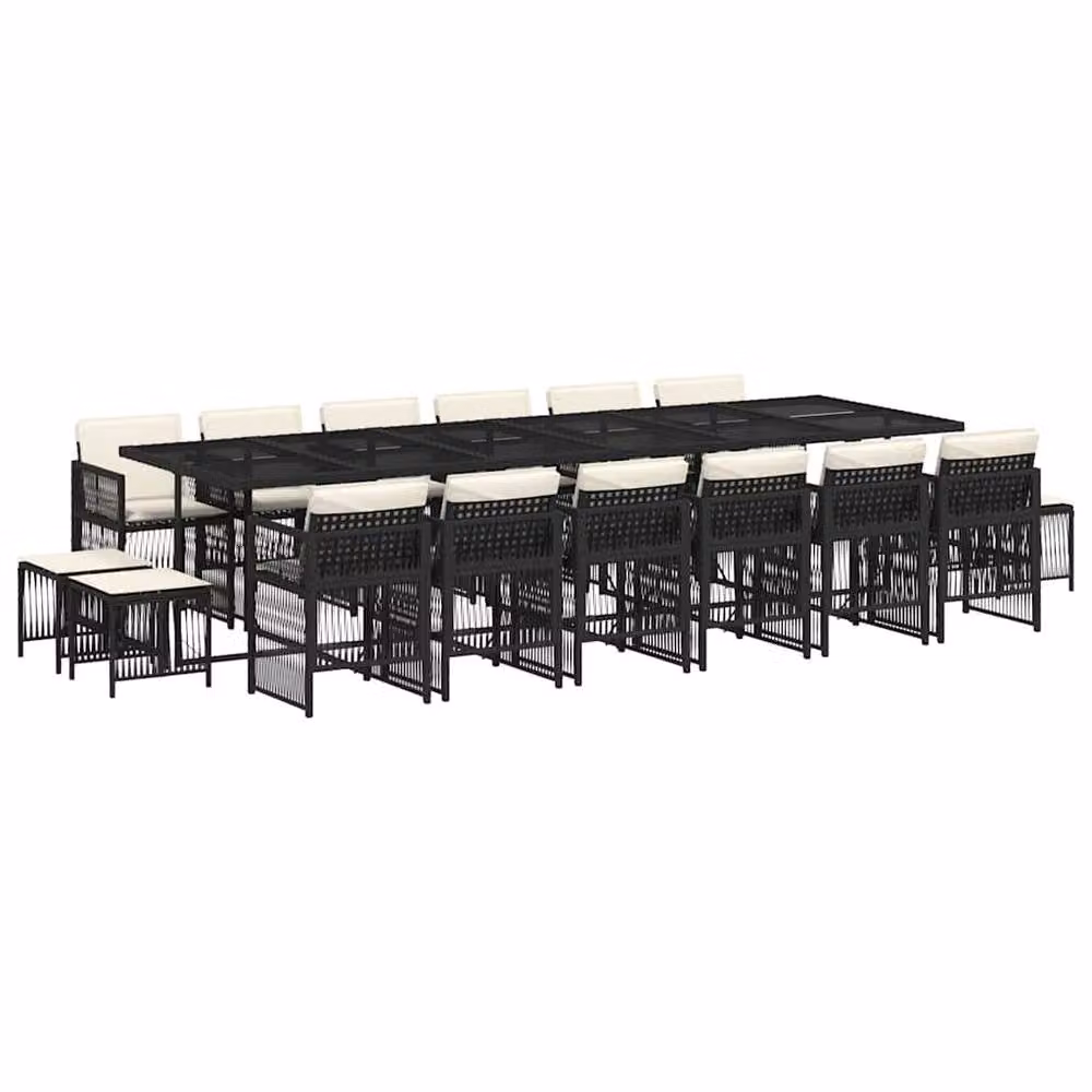 Berkfield Home 17 Piece Black Poly Rattan Garden Dining Set with Cushions – 2