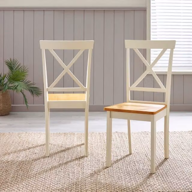 Furniturebox UK Padstow Round Extending Dining Table and 6 Millford Chairs in Brown and White Rubberwood