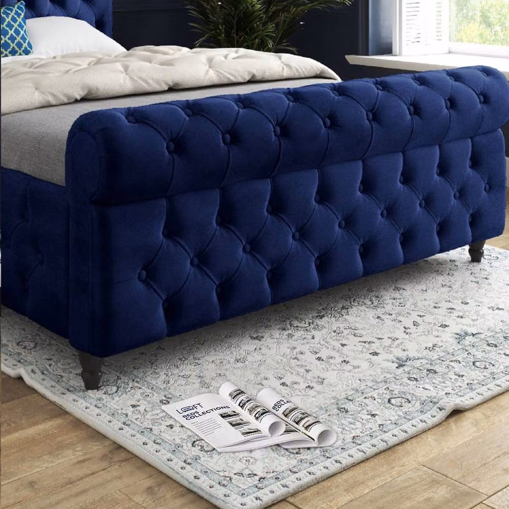 KDMD Wareham Sleigh Upholstered Blue Velvet Designer Bed Frame, Super King, W/D/H: 200 x 189 x 119 cm – 4