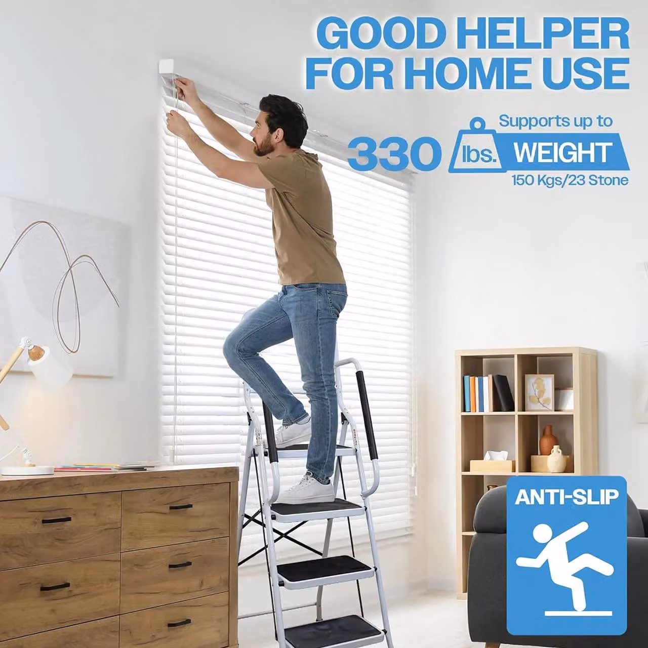 mysmartbuy 4 Step Foldable Safety Stepladder with Non-Slip Treads and Rubber Feet in White – 3