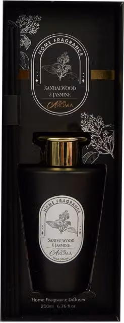 True Aroma Sandalwood and Jasmine Reed Diffuser, 200ml, Black