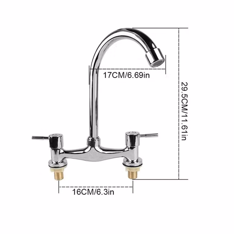 Kelvenix Modern Dual Lever Chrome Kitchen Sink Mixer Tap in Silver