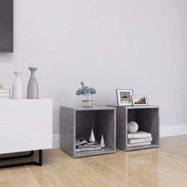 Berkfield Home Set of 2 Modern TV Cabinets in Concrete Grey, W/D/H: 37 x 35 x 37 cm – 1