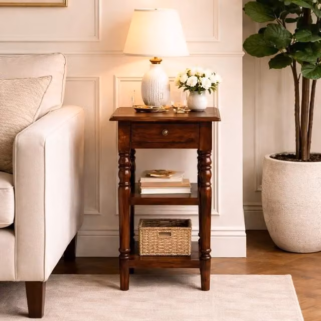 Artisan Furniture Classic Mango Wood Square Side Table in Brown
