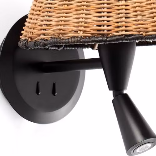 Netlighting Sumba Black Rattan Shade Wall Lamp with Reading Light 3000K – 2