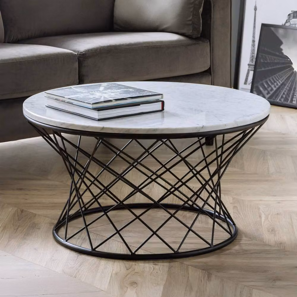 Cheshire Torino Round Real Marble Coffee Table in White and Black – 2