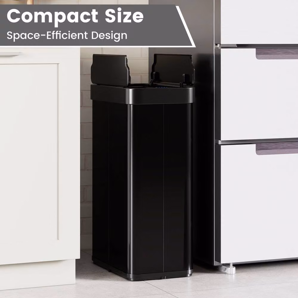 Costway 60L Infrared Motion Sensor Trash Can with Wing Lids and Soft Close, Black Stainless Steel – 3