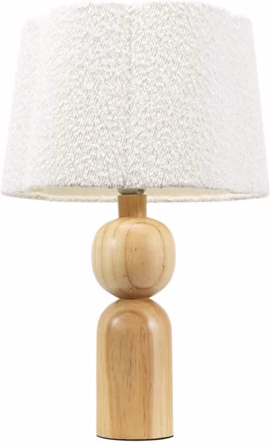 ValueLights Azalea Rustic Wooden Table Lamp with Beige Boucle Scallop Shade