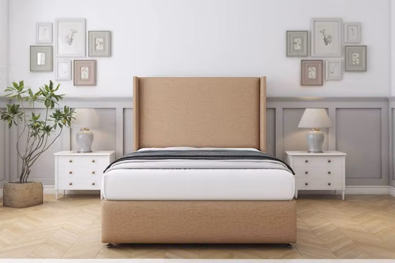 Sloomy Stratford Dumfries Small Double Divan Set with Wingback Headboard and Footboard in Light Brown