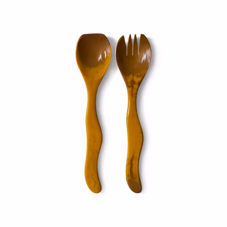 HKLIVING Salad Cutlery Serving Set in Orange and Yellow Matte Plastic