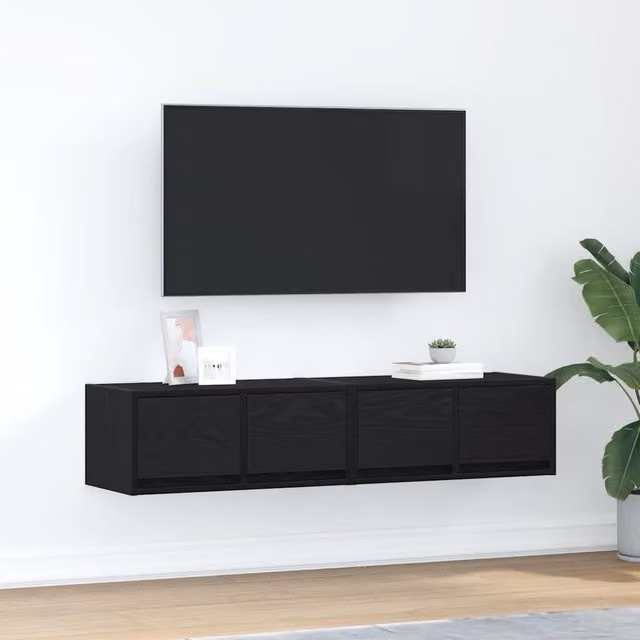Berkfield Home Set of 2 Modern Black Oak TV Cabinets, W/D/H: 60 x 31 x 25.5 cm