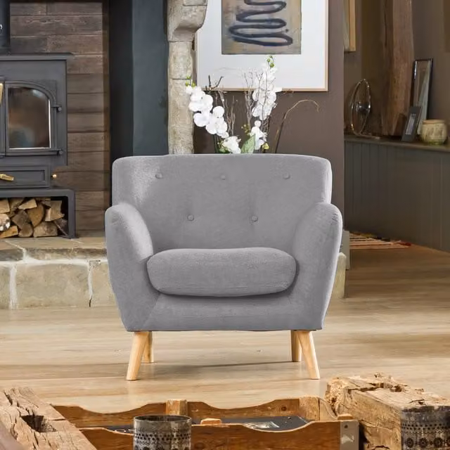 Artemis Home Lynwood Scandi Style Hessian Fabric Armchair in Light Grey, Width: 86 cm