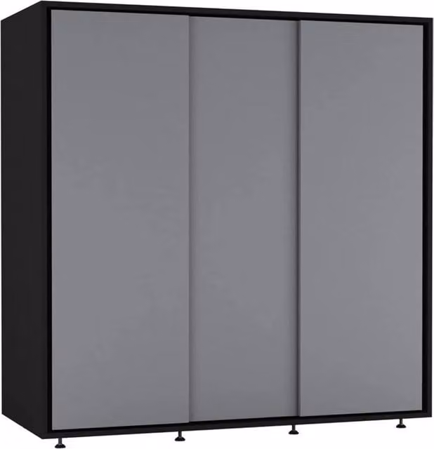FORGEVIO Modern Freestanding Wardrobe with Hinged Grey Doors and Black Hanging Rail, W/D/H: 120 x 51.5 x 120 cm – 1